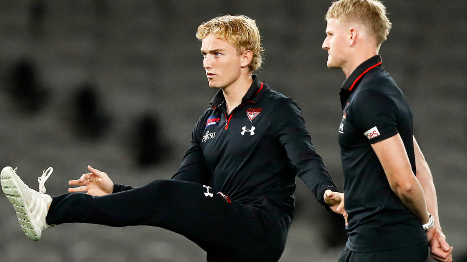 Tom Hird, pictured here before Essendon's clash with Hawthorn.