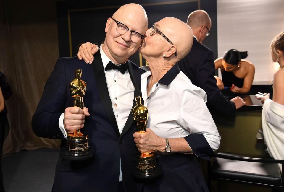 Steven Bognar and Julia Reichert, who won Best Documentary Feature for <em>American Factory</em>, attend the Governors Ball after the Oscars. 