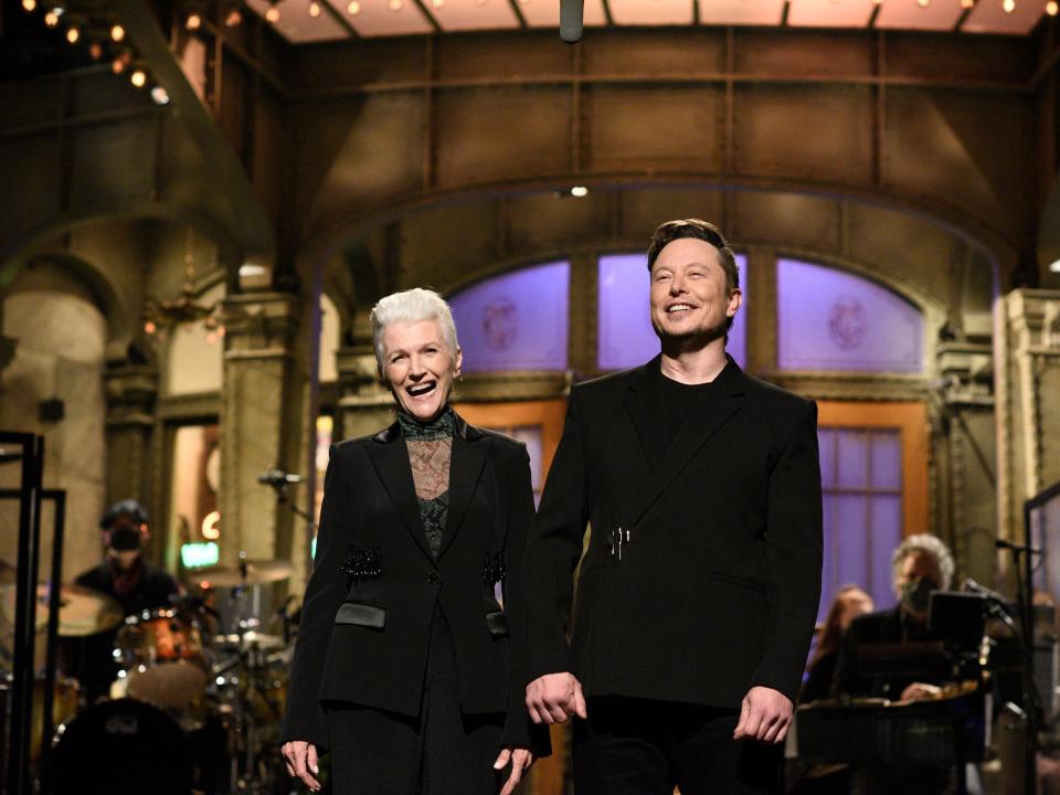 Elon Musk and his mother Maye Musk during "Saturday Night Live" on May 8.