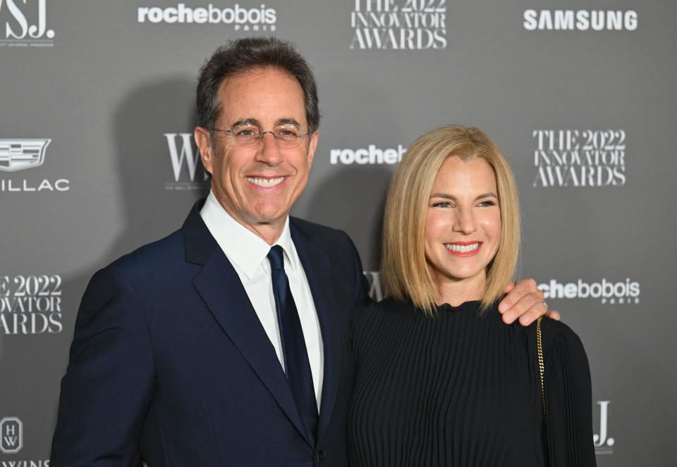 US actor Jerry Seinfeld (L) and Jessica Seinfeld arrive for the Wall Street Journal Magazine 2022 Innovator awards at the Museum of Modern Art (MoMA) in New York City on November 2, 2022. (Photo by ANGELA WEISS / AFP) (Photo by ANGELA WEISS/AFP via Getty Images)