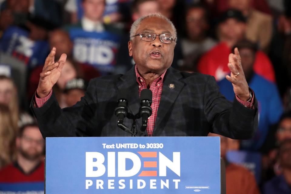 COLUMBIA, SOUTH CAROLINA - FEBRUARY 29: Rep. Jim Clyburn introduces Democratic presidential candidate Joe Biden's at the University of South Carolina in Columbia, South Carolina following the former vice president's primary win.