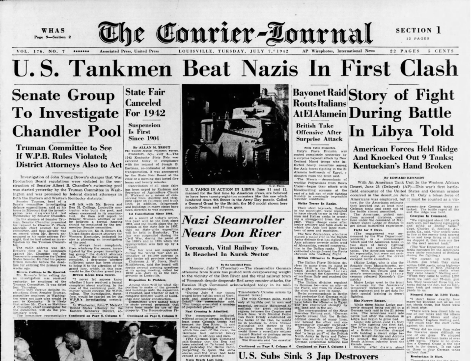 The front page of the July 7, 1942 edition of The Courier Journal.