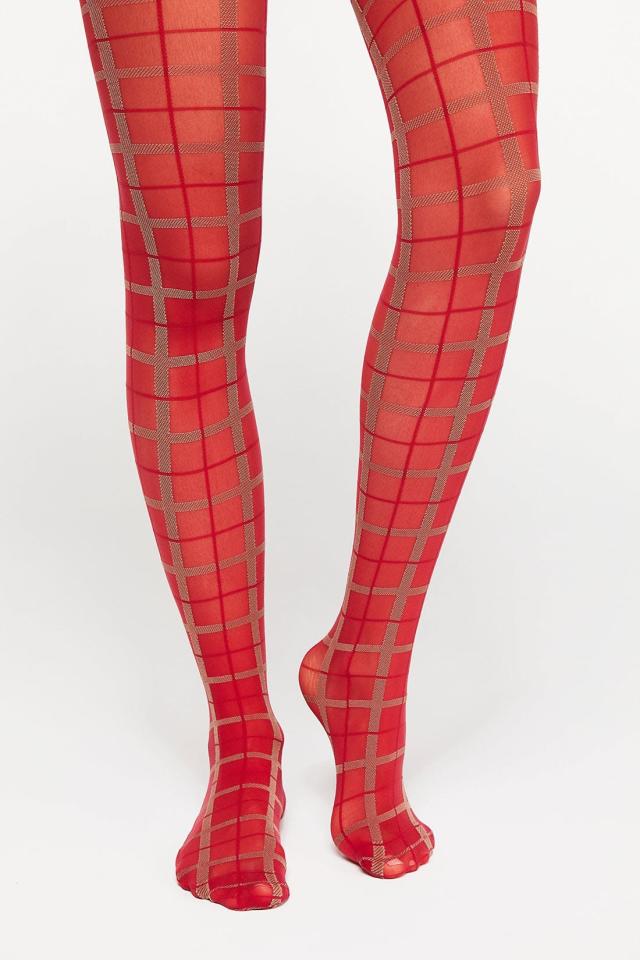 Opaque Red Plaid Coloured Tights | Snag