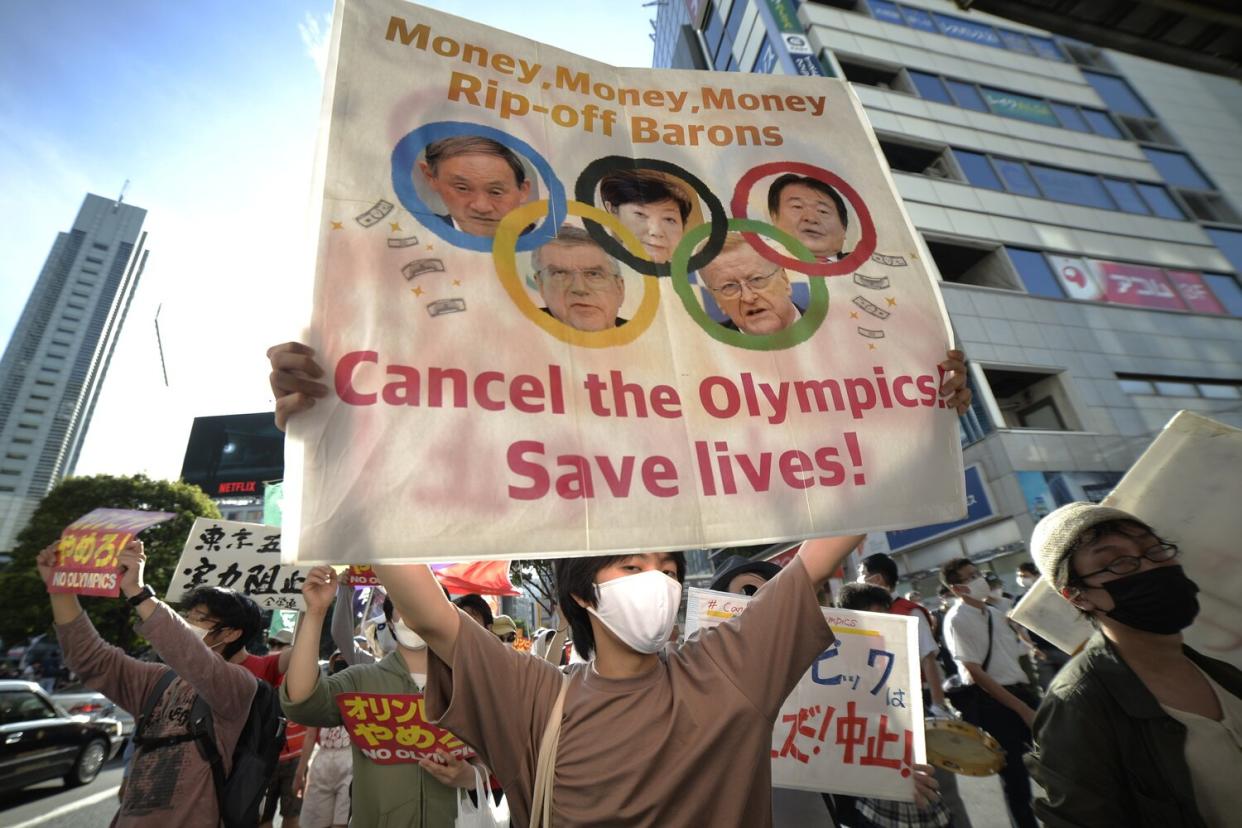 Protestors protesting against the Tokyo 2020 Olympic Games
