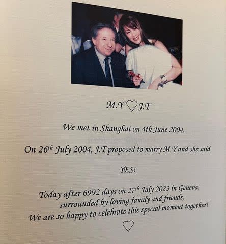 <p>Felipe Massa/Instagram</p> Michelle Yeoh wedding program