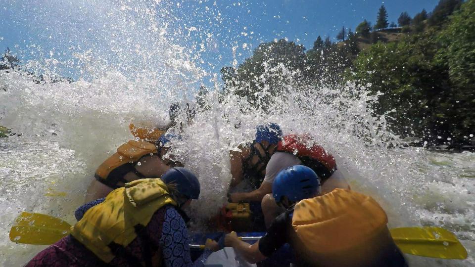 Rafters navigate the pounding rapids of the Hell's Corner Canyon on the Upper Klamath River in southern Oregon.