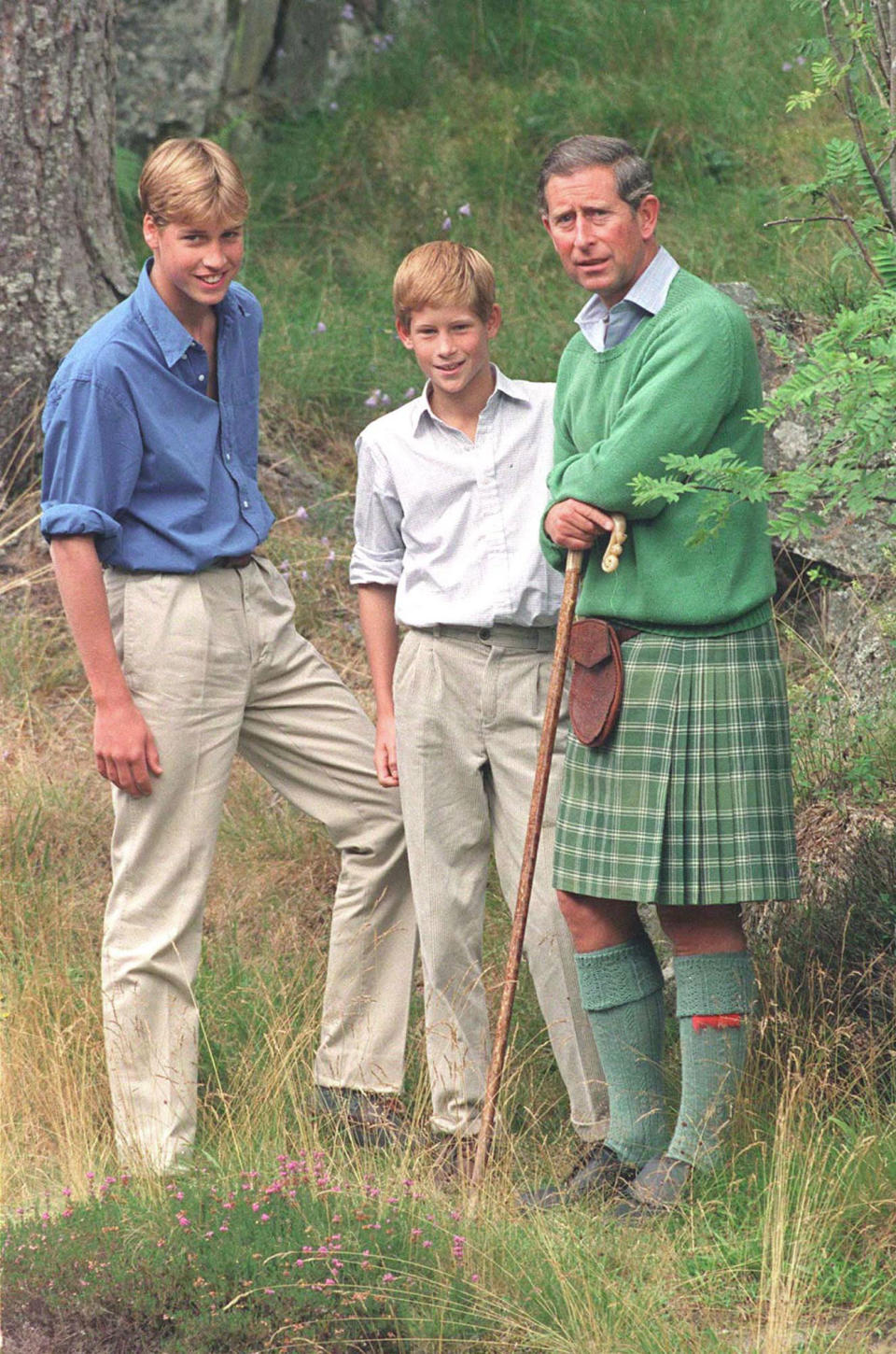 369056 19: FILE PHOTO: (AMERICAS ONLY) Prince William, left, poses for photographers August 16, 1997 along with Prince Harry and Prince Charles at Balmoral, Scotland. The prince celebrates his eighteenth birthday June 21, 2000. (Photo by Julian Parker/UK Press)