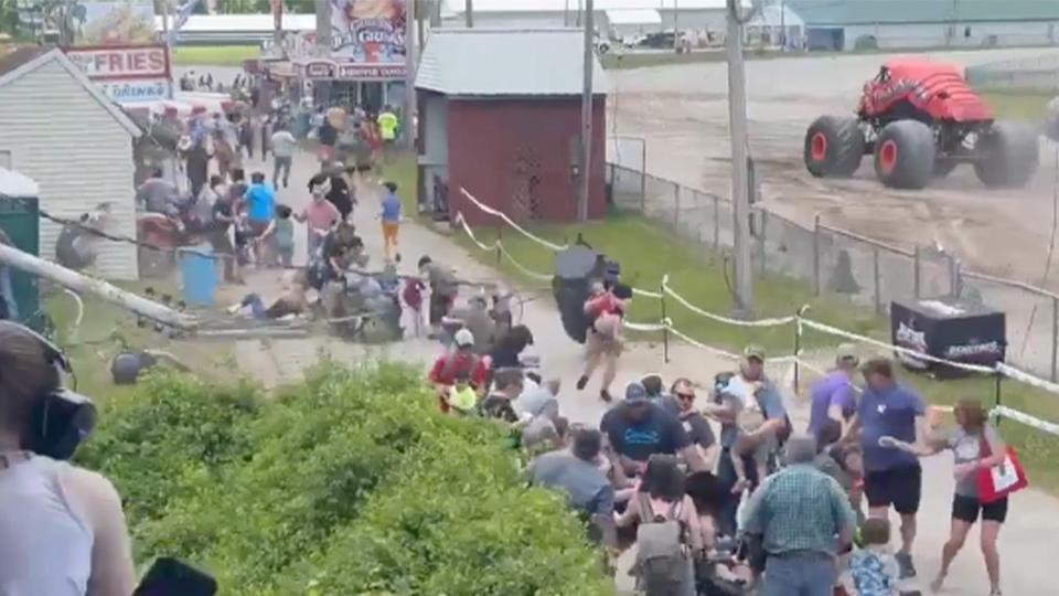 Watch Chaos Unfold When a Monster Truck Hits a Power Line During Jump photo