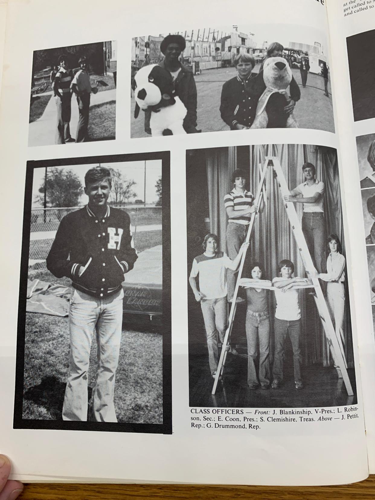 Gentner Drummond, bottom left, is shown in a Hominy High School yearbook. He was senior class president.