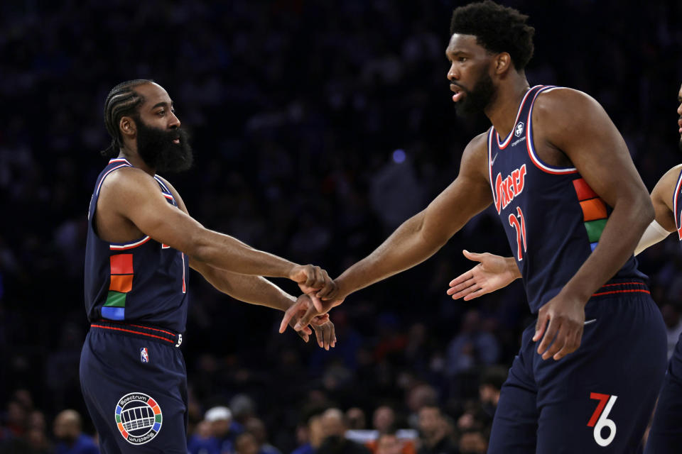 James Harden and Joel Embiid could not have asked for a better start together on the Philadelphia 76ers. (Adam Hunger/Getty Images)