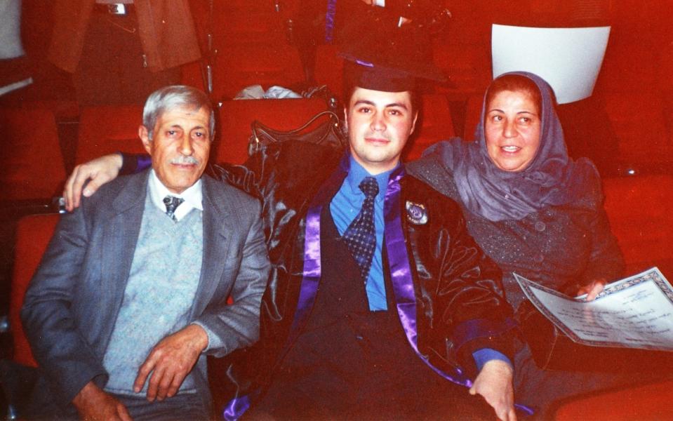 Ayham with his father and mother on his graduation day - Credit: Channel 4/Sara Afshar