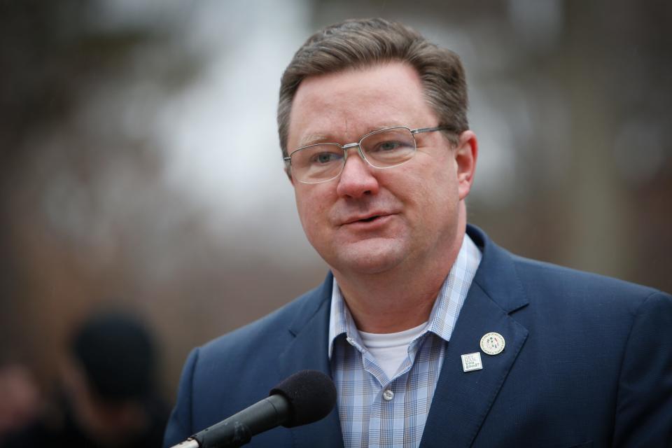 Greene County Presiding Commission Bob Dixon speaks during the dedication ceremony of the Roseann Bentley Memorial Playground at Phelps Grove Park on Tuesday, Nov. 21, 2023.