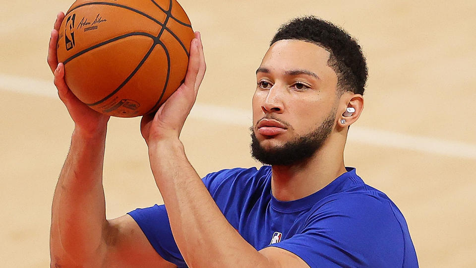 Seen here, Ben Simmons warms up before a match for the Philadelphia 76ers. 