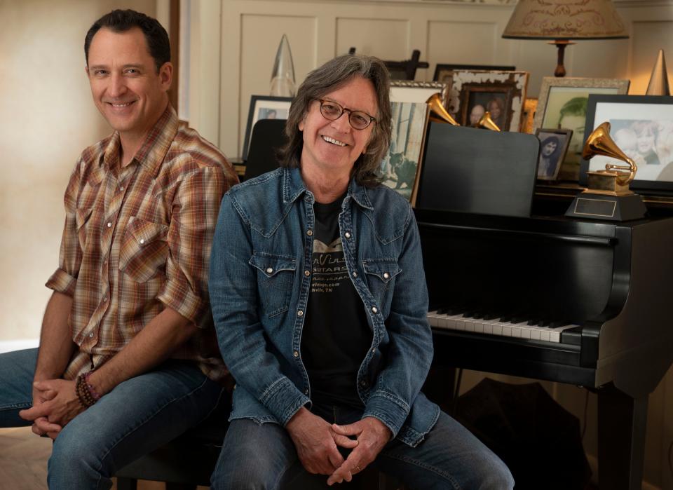 Jaime Hanna and his father, Jeff Hanna, co-founding member of forbearing Americana group The Nitty Gritty Dirt Band pose for a portrait Tuesday, Sept. 6, 2022 in Nashville, Tenn.