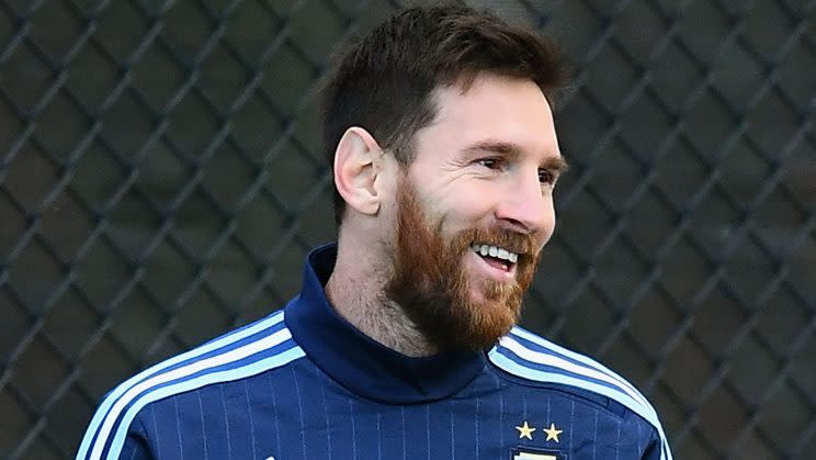 MELBOURNE, AUSTRALIA – JUNE 06: Lionel Messi of Argentina has a laugh during an Argentina Training Session at City Football Academy on June 6, 2017 in Melbourne, Australia. (Photo by Quinn Rooney/Getty Images)