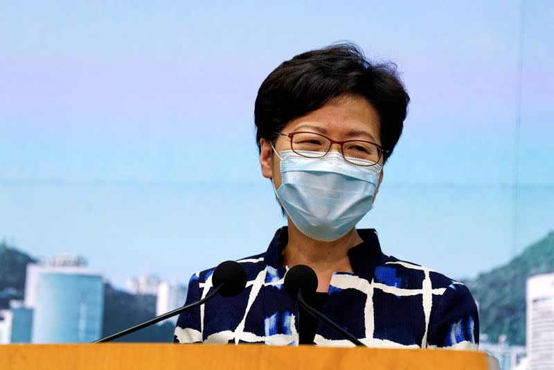 FILE PHOTO: Hong Kong's Chief Executive Carrie Lam holds a news conference in Hong Kong