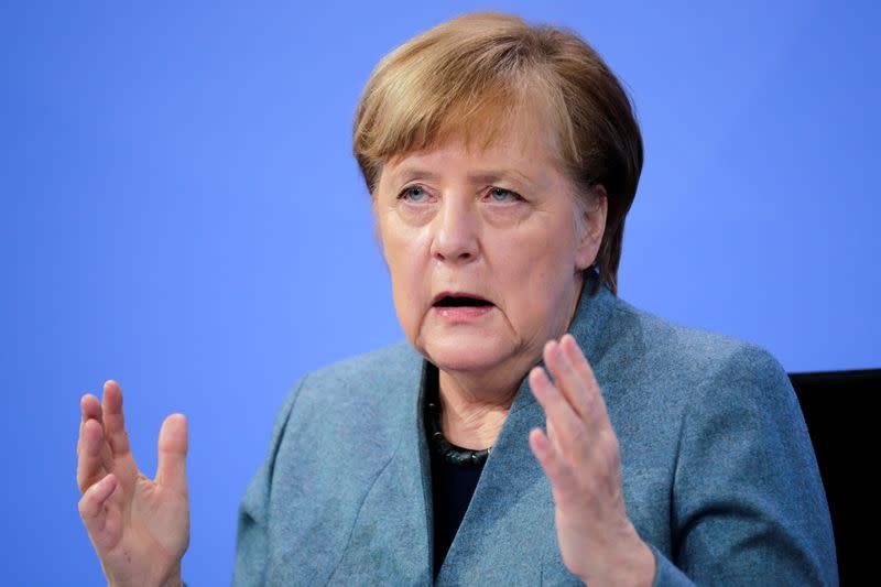 German Chancellor Merkel holds a news conference in Berlin