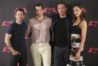 <p>American director Zach Snyder, British actor Henry Cavill, American actor Ben Affleck and Israeli actress Gal Gadot pose for pictures during the Batman v Superman Movie photocall at St Regis Hotel on March 19, 2016 in Mexico City, Mexico. (Photo by Hector Vivas/LatinContent via Getty Images)</p> 