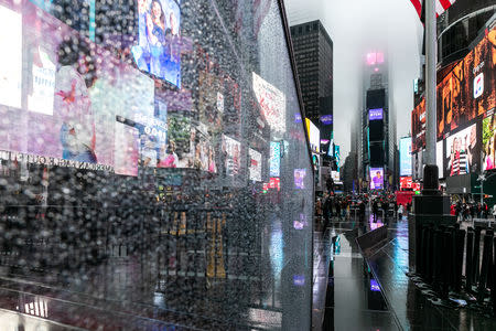 Time square is seen during the rainy day in the Manhattan borough of New York City, New York, U.S., January 20, 2019.REUTERS/Jeenah Moon