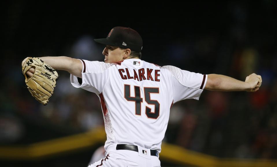 Arizona Diamondbacks starting pitcher Taylor Clarke throws against the Los Angeles Dodgers during the first inning of a baseball game Wednesday, June 26, 2019, in Phoenix. (AP Photo/Ross D. Franklin)