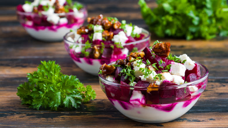 Vegetarian bowl with beets 