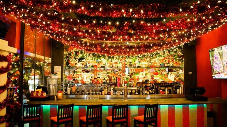 ornately decorated holiday bar