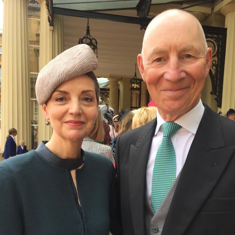 Patricia and Robert at Buckingham Palace in June 2018 for the investiture for Robert's CBE, for services to the public, retail and financial sectors