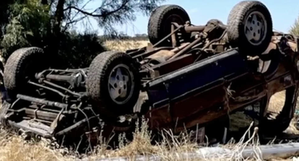 A relative found the family's 4WD with all three children still trapped inside 55 hours after the crash. Source: Seven News