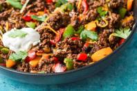 <p>Enjoy your tacos with or without the tortilla with this easy one-skillet dish. This recipe calls for lean-beef, which tends to have less saturated fat, but doesn't mean the dish lacks flavor. The bell peppers add sweetness while the jalapeños get things a little hot. If you want something savory in the morning, you may want to bookmark this for brunch. By the way, this tastes amazing with eggs.</p><p><a href="https://hangrywoman.com/taco-skillet-recipe/" rel="nofollow noopener" target="_blank" data-ylk="slk:Get the Keto Taco Skillet Recipe from Hangry Woman »;elm:context_link;itc:0;sec:content-canvas" class="link "><em>Get the Keto Taco Skillet Recipe from Hangry Woman »</em></a></p>