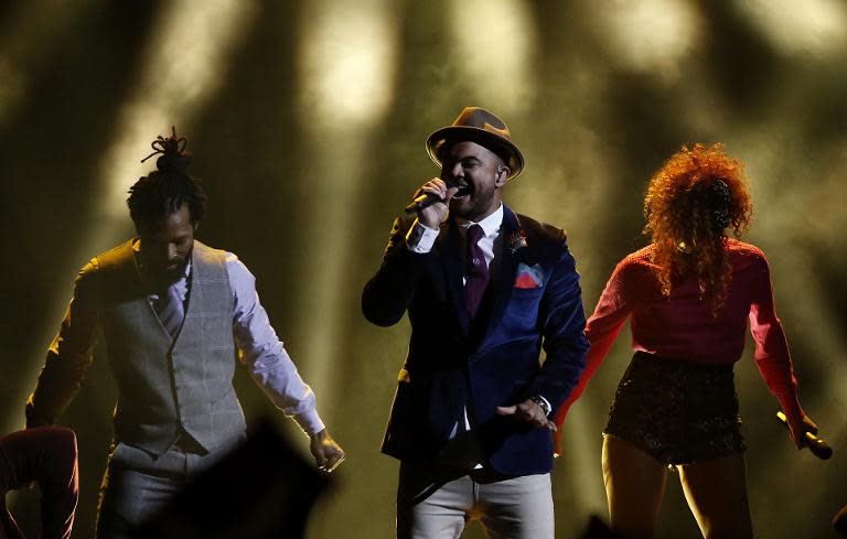 Australia's Guy Sebastian performs during the 60th Eurovision Song Contest final, in Vienna, Austria, on May 23, 2015