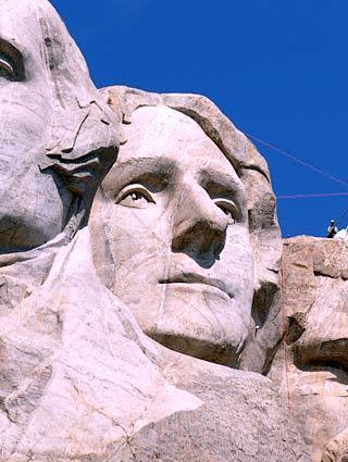 2. Thomas Jefferson is a do-over. At first, sculptor Gutzon Borglum put Thomas Jefferson on George Washington's right. But after 18 months of carving, Borglum changed plans, dynamited Jefferson off the mountain and put him in on Washington's left. Also, Theodore Roosevelt, the most controversial choice among the four Rushmore presidents, had died only eight years before the blasting began.