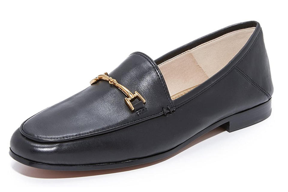 loafers, black, leather, gold, horsebit, sam edelman