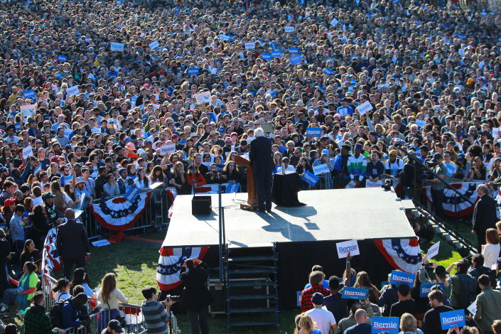 Vermont senator and Democratic presidential candidate Bernie Sanders speaks at the Bernie's Back Rally in Long Island City, New York on Saturday, Oct. 19, 2019. (Photo: Gordon Donovan/Yahoo News) 
