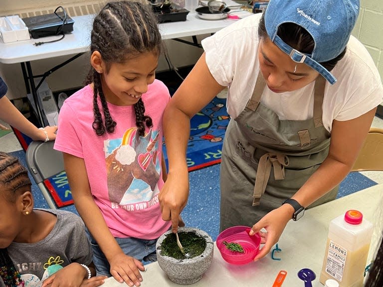 Chefs for Impact: Children work alongside chef educators during class with the urban garden