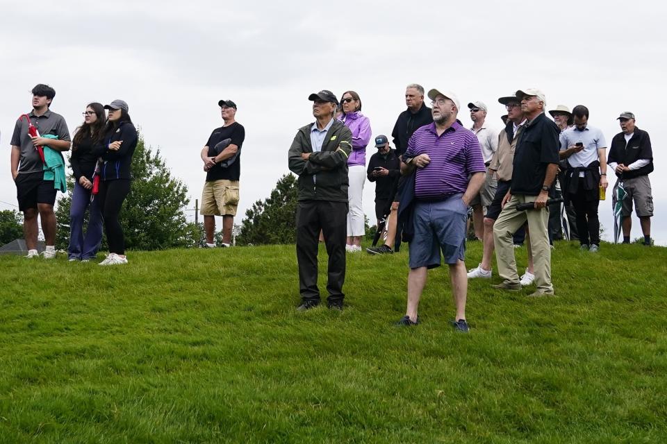 Fans watch during the first round of the Travelers Championship golf tournament at TPC River Highlands, Thursday, June 22, 2023, in Cromwell, Conn. (AP Photo/Frank Franklin II)