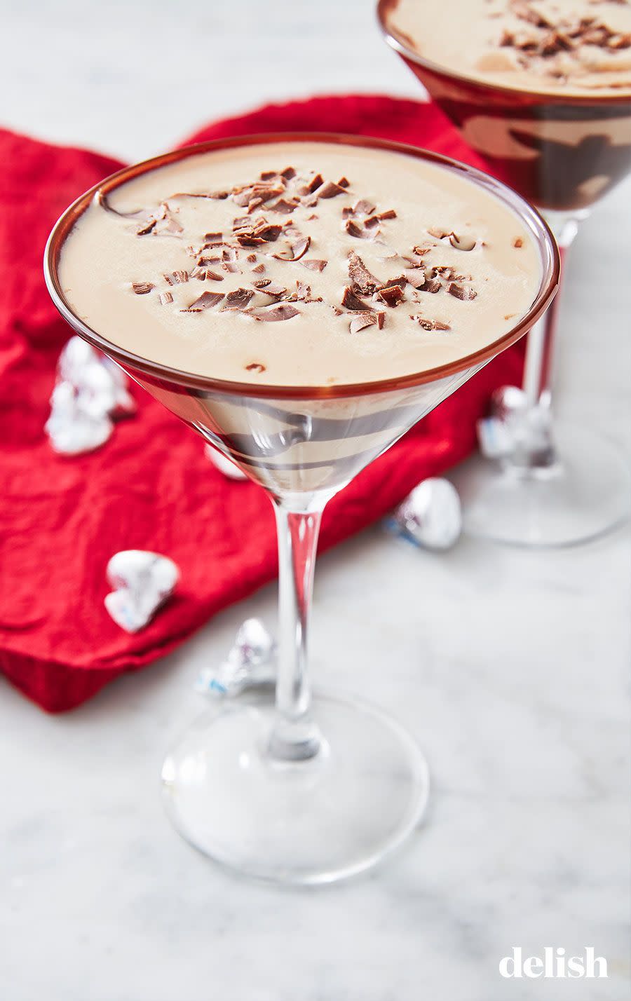 <p>The perfect combination of boozy and sweet for an after-dinner treat. We love topping ours with shaved chocolate, a pinch of cocoa powder, or even adding a crushed Oreo rim.</p><p>Get the <strong><a href="https://www.delish.com/cooking/recipe-ideas/recipes/a228/chocolate-martini-recipe/" rel="nofollow noopener" target="_blank" data-ylk="slk:Chocolate Martini recipe;elm:context_link;itc:0" class="link ">Chocolate Martini recipe</a></strong>.</p>