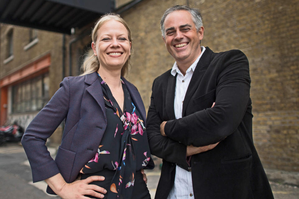 Newly appointed joint Green Party leaders, Sian Berry and Jonathan Bartley outside their party's headquarters in south east London following the Green Party leadership election result.