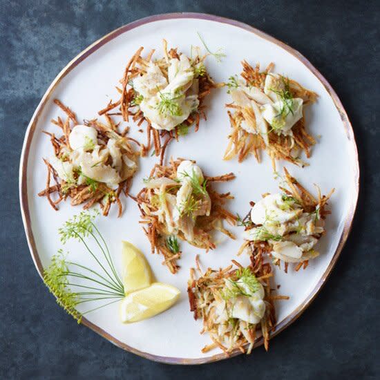 Crispy Potato-and-Sauerkraut Cakes with Smoked Trout