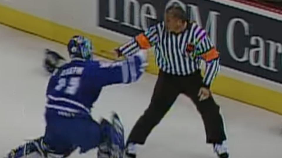 Curtis Joseph wiping out a referee after he made the correct call lands on our list of unsportsmanlike moments.