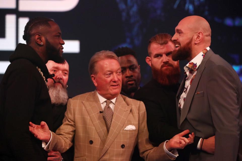 Warren with Deontay Wilder and Fury ahead of the heavyweights’ first clash in 2018 (Getty)