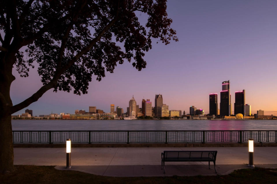 View of Detroit Riverfront Via Getty Images.