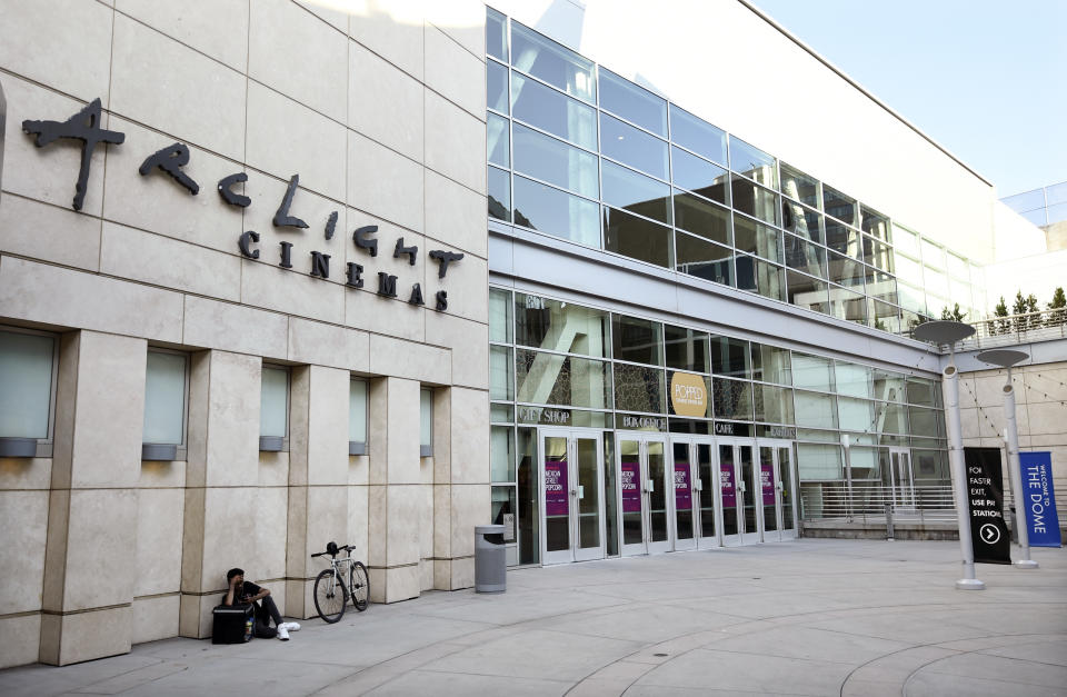 ArcLight Cinemas is pictured, Tuesday, April 28, 2020, in Los Angeles. Pacific Theaters, which operates some 300 screens in California, including the beloved ArcLight theaters and the historic Cinerama Dome in Hollywood, said Monday, April 12, 2021, that it will not be reopening. (AP Photo/Chris Pizzello)