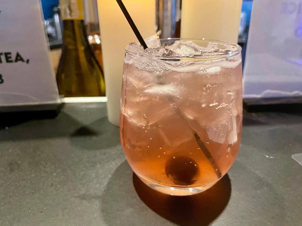 The Bitter Elder mocktail at Ciné in Athens, Ga. is made with elderflower, cherry bitters, soda and loxardo cherry.