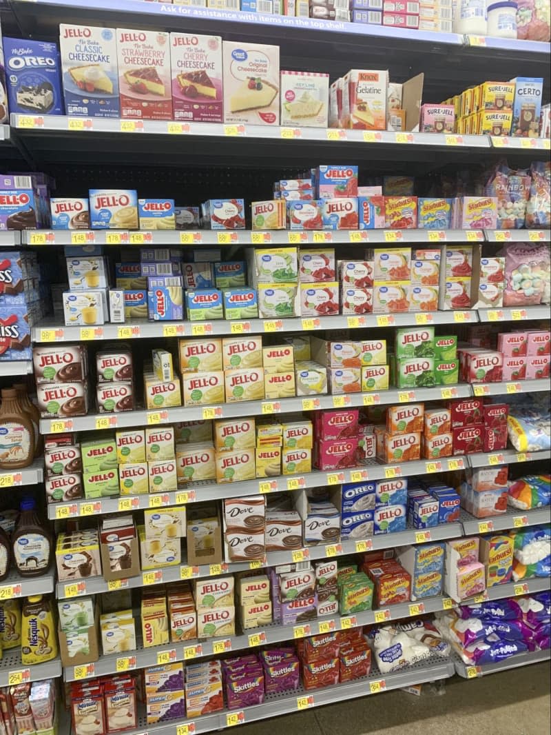 Jell-o on shelves.