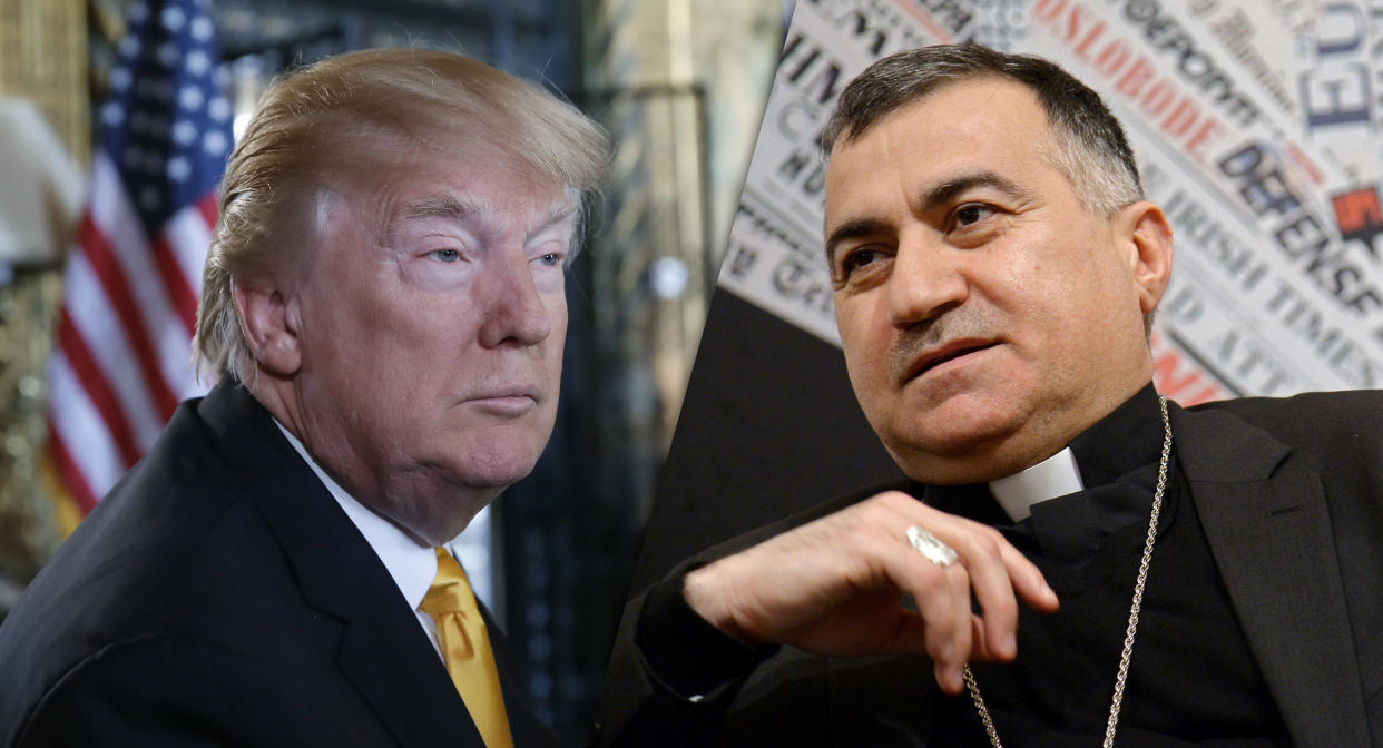 President Trump and the Chaldean archbishop of Erbil in Iraqi Kurdistan, Monsignor Bashar Warda (Photos: Alex Brandon/AP, Filippo Monteforte/AFP/Getty Images)