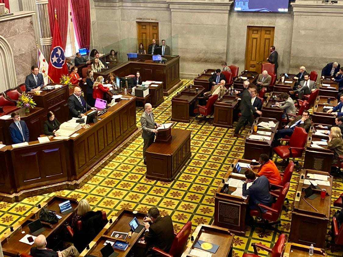 Rep. Chris Todd, R-Madison County, presents a bill to require public school children to receive age-appropriate gun safety training as early as pre-kindergarten on Thursday, Feb. 29, 2024.