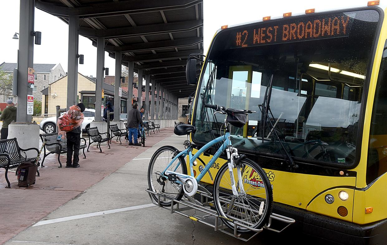 Columbia city bus riders wait for buses to arrive at the Wabash Bus Station at 126 N. Tenth St.