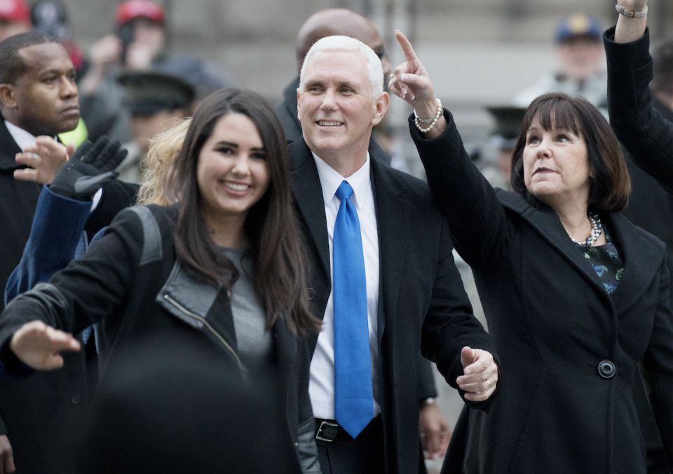 Audrey Pence alongside her father, Vice President Mike Pence, and mother, Karen Pence. (Photo: Getty Images)