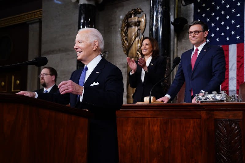 President Joe Biden prepares to deliver the State of the Union speech to a joint session of Congress at the U.S. Capitol in Washington DC on Thursday, March 7, 2024. Pool photo by Shawn Thew/UPI