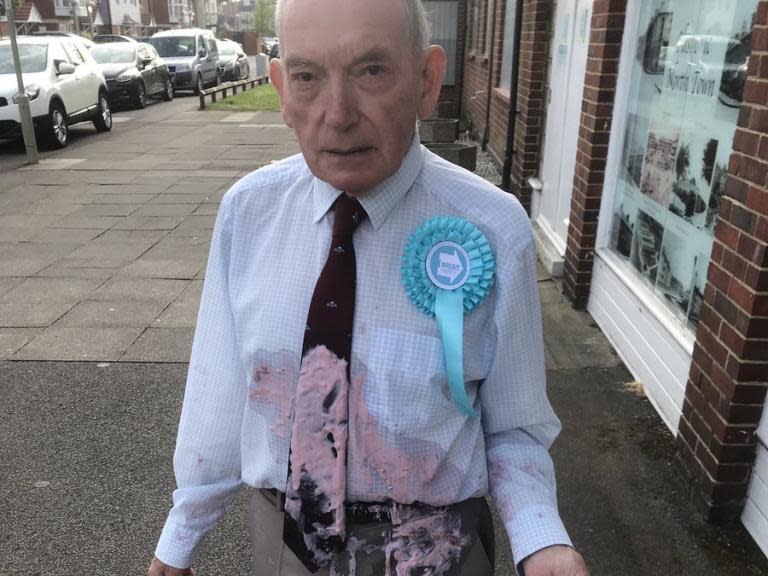 The Brexit Party has hit out at “bad faith” conspiracy claims that images of an elderly campaigner covered in milkshake were faked.Images spread on social media during the European parliament elections of an elderly Brexit Party activist covered in a pink substance.Former soldier Don MacNaughton, 81, told The Sun he was “curled up laughing” after a “childish” man in his early 20s attacked him with a milkshake on Thursday – in an echo of similar assaults on Nigel Farage, Carl Benjamin and Tommy Robinson.Mr Farage called the incident, which happened outside a polling station in Aldershot, Hampshire, ”disgusting”.Some social media users claimed the assault had been faked.Former New Labour spin doctor Alastair Campbell said images of Mr MacNaughton had been posted “without any evidence of the actual act”.He added: “Therefore no idea who, what, where, when whether, nothing re the circs. In my experience, chuckers and egg-splatterers film themselves because they are self-indulgent plonkers.”Another Twitter user said he believed the pink substance was actually yoghurt.But on Friday a Brexit Party spokesman said in a statement to The Independent: “Claims like these seem to come from Alastair Campbell, a man whose career and actions make him doubt everybody else’s sincerity.“It must be miserable for those who assume that everybody, including an 81-year-old former Para, is acting in bad faith."